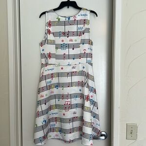 NWT Multi Color Piano Sheet Music Print Midi Dress Size L